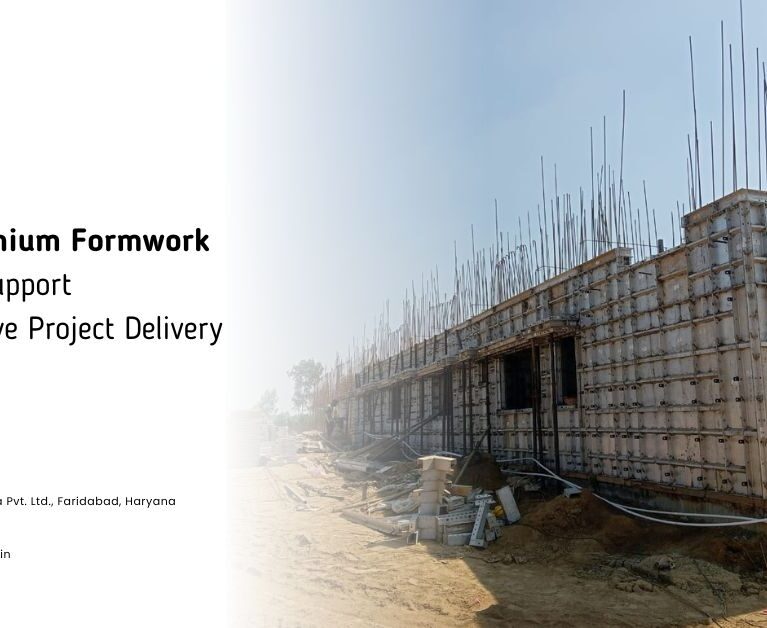 Construction experts assembling aluminium formwork panels supplied by MDFS Formwork India — reliable aluminium formwork providers in India.