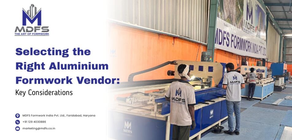 Construction engineers inspecting aluminium formwork panels supplied by MDFS Formwork India – trusted aluminium formwork vendors in India.